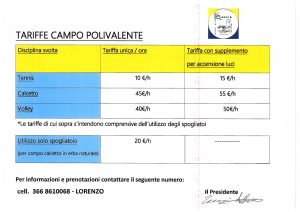 Tariffe utilizzo Campo Polivalente