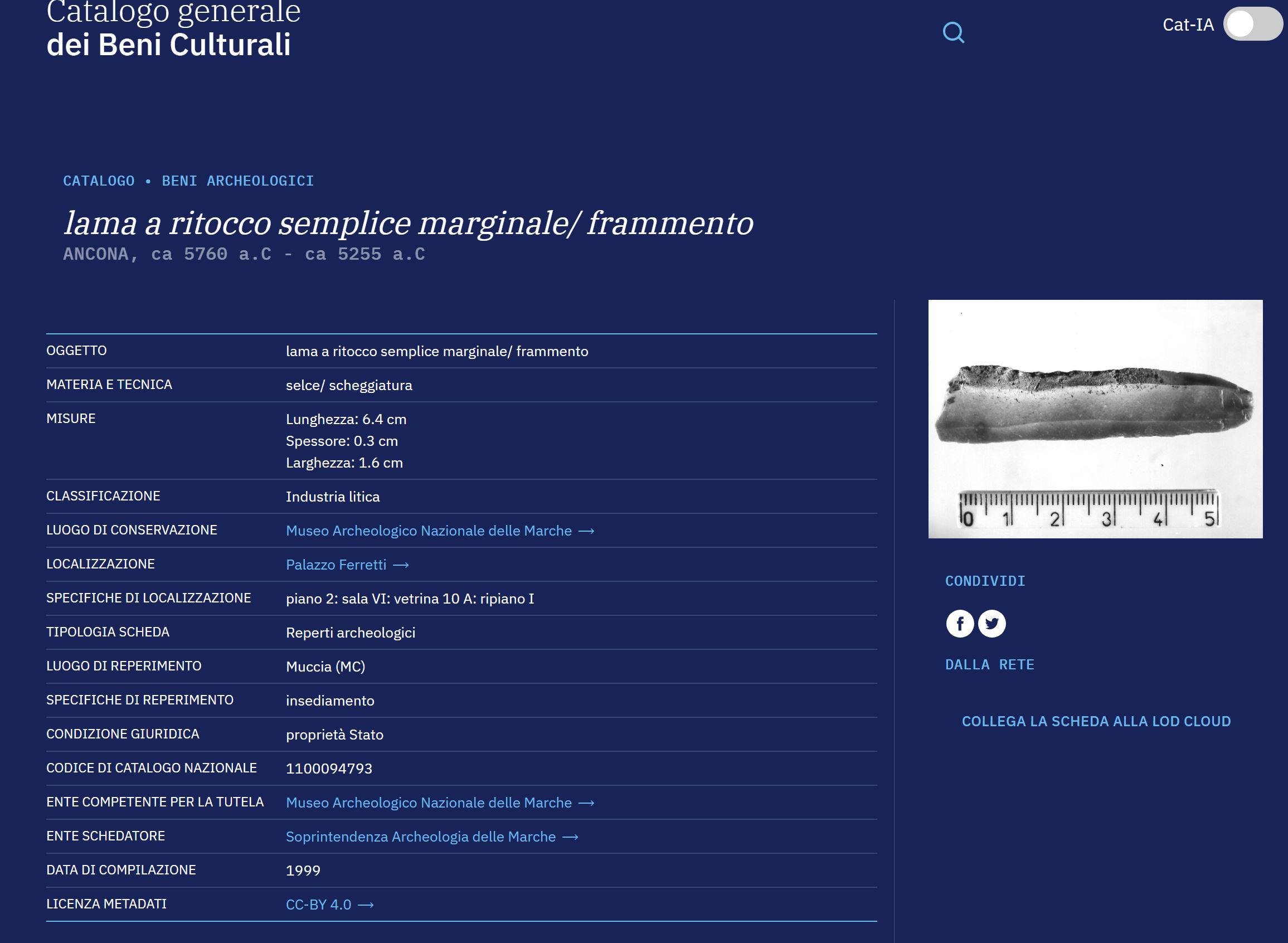 Lama a ritocco semplice marginale/frammento